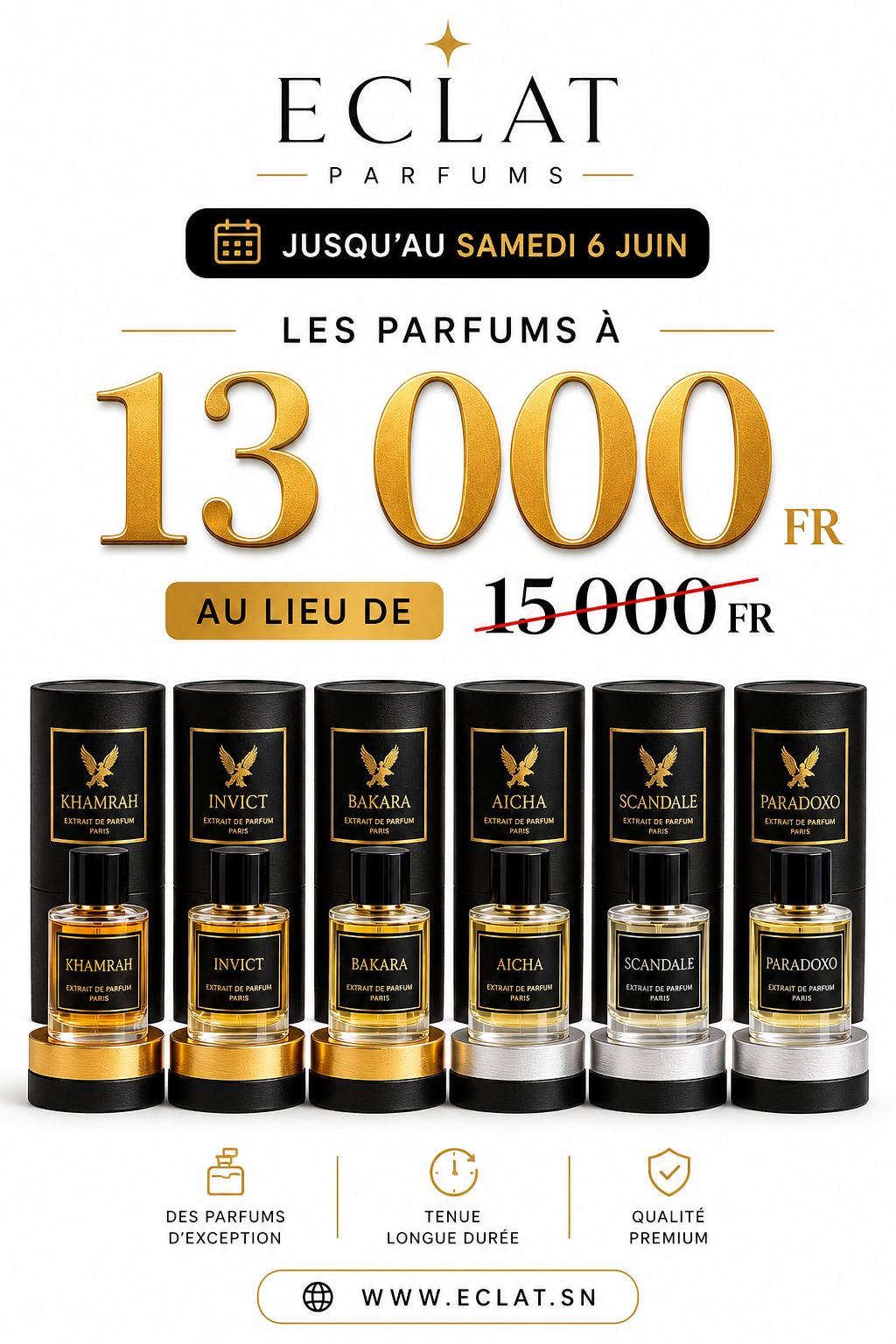 Promotion NDEWENEUL : profitez de vos parfums premium à 13 000 FCFA à Dakar jusqu’au Samedi 6 Juin