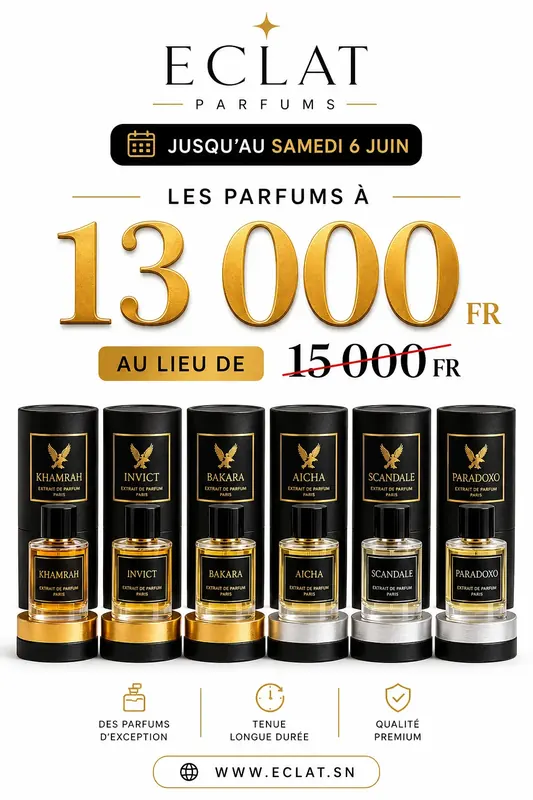 Promotion NDEWENEUL : profitez de vos parfums premium à 13 000 FCFA à Dakar jusqu’au Samedi 6 Juin